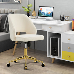 Modern Swivel Teddy Velvet Office Chairs, Adjustable 360 °- White