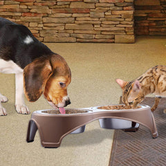 Double Diner Pet Bowl in Stainless Steel, Large - Gold and Silver