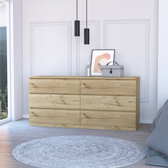 6-Drawer Rectangle Dresser Light Oak and White
