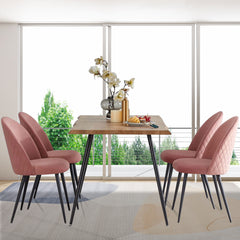 Modern Dining Chair Velvet with Metal Black Legs (Set of 4) - Pink