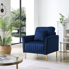 Velvet Accent Chair with Gold Legs - Navy Blue with 1 Throw Pillow