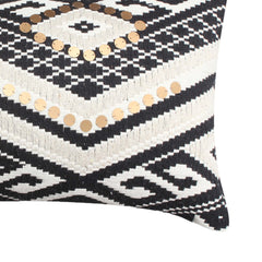 Rectangular Handwoven Jacquard Accent Lumbar Throw Pillow, Sequins, Geometric Design - White, Black