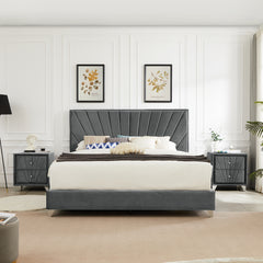 King Bed + 2 Nightstands - Gray