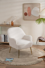 Modern Soft White Teddy Fabric Ergonomics Accent Chair With Gold Legs And Adjustable Legs - Ivory