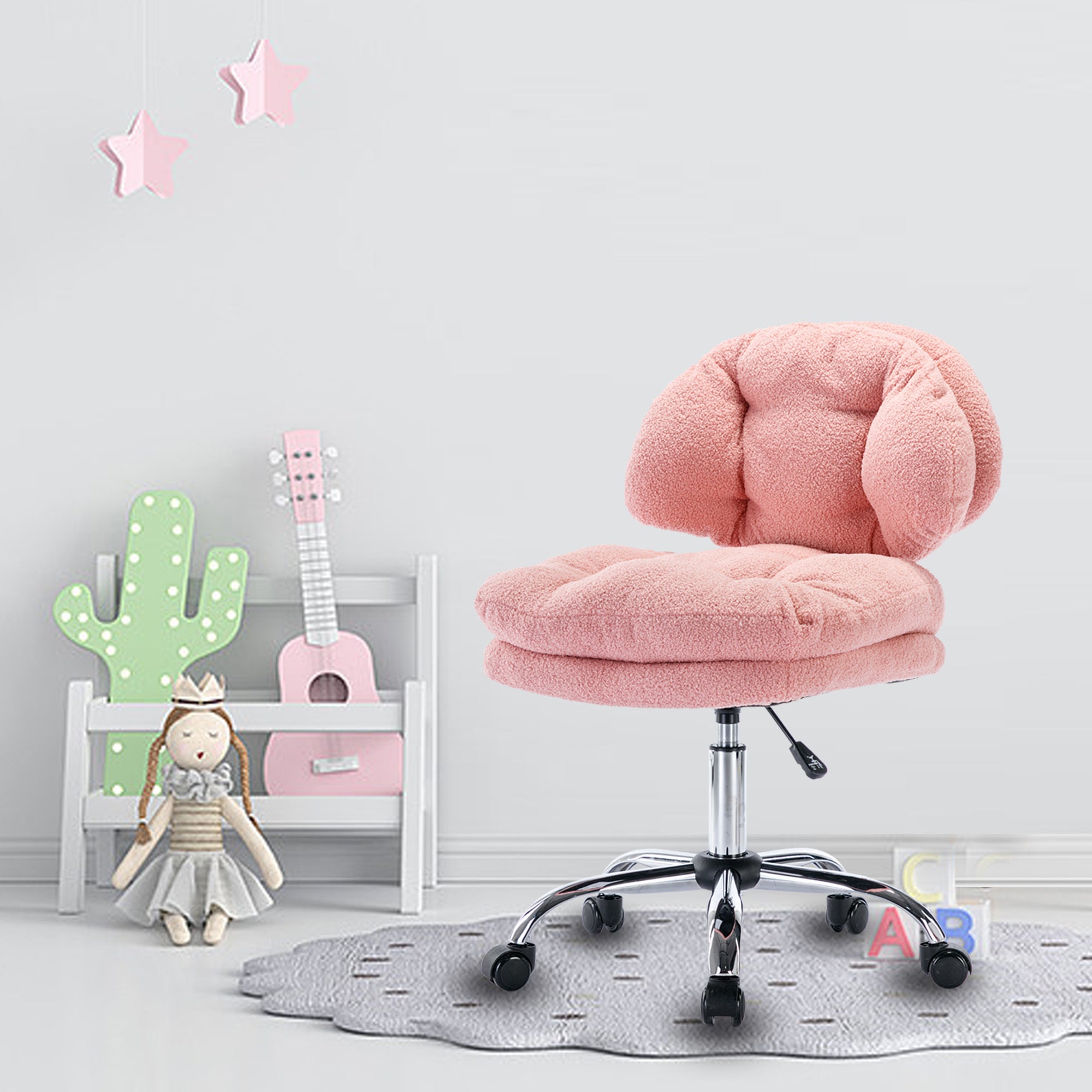Teddy Velvet Pink Home Office Chair Bling Desk Adjustable Height Rolling Wheels - Pink