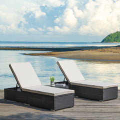 Outdoor 3 Piece Wicker Patio Lounge Set, Adjustable chair Set of 2 with Coffee Table