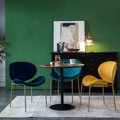 Modern Velvet Dining Chair with Golden Legs (Set of 2) - Green