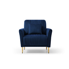 Velvet Accent Chair with Gold Legs - Navy Blue with 1 Throw Pillow