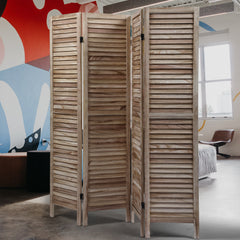 Sycamore Wood 4 Panel Screen Folding Louvered Room Divider - Light Burn