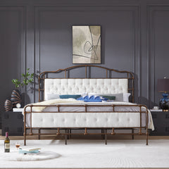 King Bed High Board Metal Bed - White