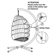 Outdoor Patio Rattan Swing Hammock Egg Chair With C Type Bracket + Cushion And Pillow