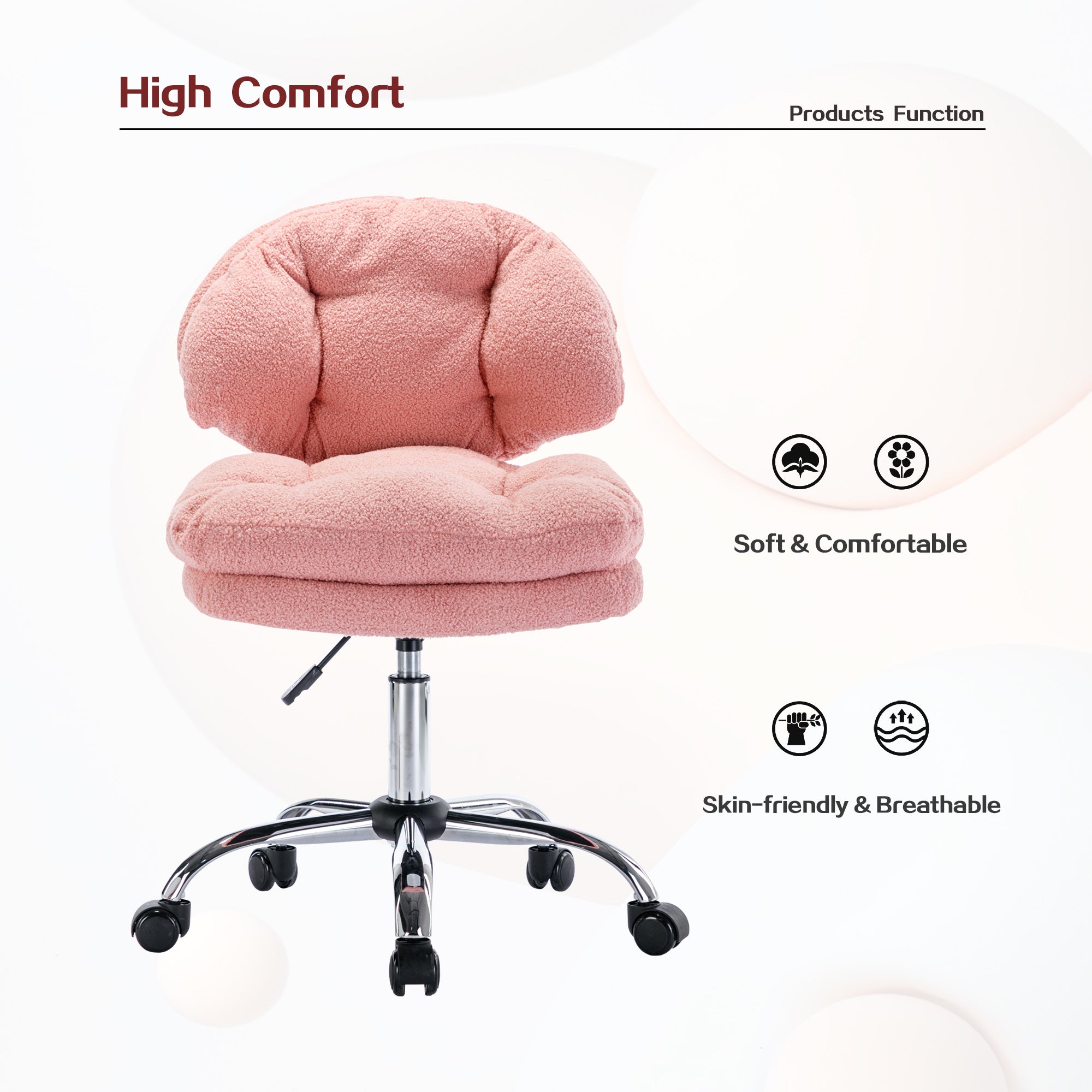 Teddy Velvet Pink Home Office Chair Bling Desk Adjustable Height Rolling Wheels - Pink