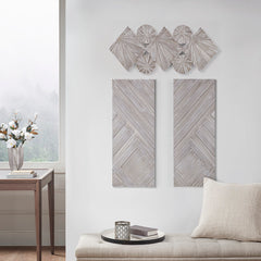 Ash Carved Wood 3 Piece Set Wall Decor - Grey