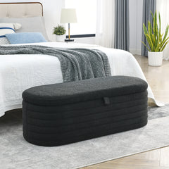 Storage Ottoman Bench Upholstered Fabric Storage - Black teddy