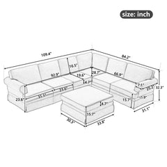 109.4" Fabric Upholstered Modular Sofa Collection, Sectional Couch with removable Ottoman - Light Beige