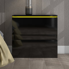 Nightstand with 2 Drawers, USB Charging Ports, Wireless Charging and Remote Control LED Light - Black