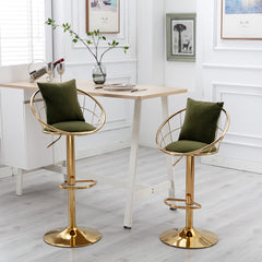 Bar Chair Pure Gold Plated Adjustable Height (Set of 2) - Olive Green Velvet