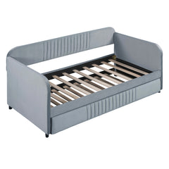 Upholstered Daybed Sofa Bed Twin Size With Trundle Bed and Wood Slat - Grey