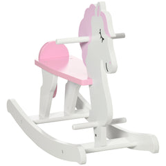 Little Wooden Rocking Horse Toy for Kids' Imaginative Play, Children's Small Baby Rocking Horse Ride-on Toy for Toddlers 1-3, Pink and White
