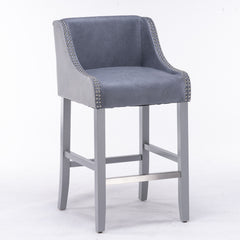 28 Inch Seat High Barstool with Accent Nail Trim (Set of 2) - Stone Blue and Gray
