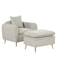 MAICOSY Accent Armchair Chair Ottoman Footrest Pouf with Cushion Pillow Set Gray