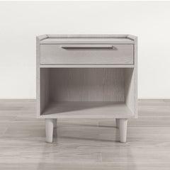 Modern Style Wood Grain One-Drawer Nightstand Side Table with Solid Wood Legs - Stone Gray