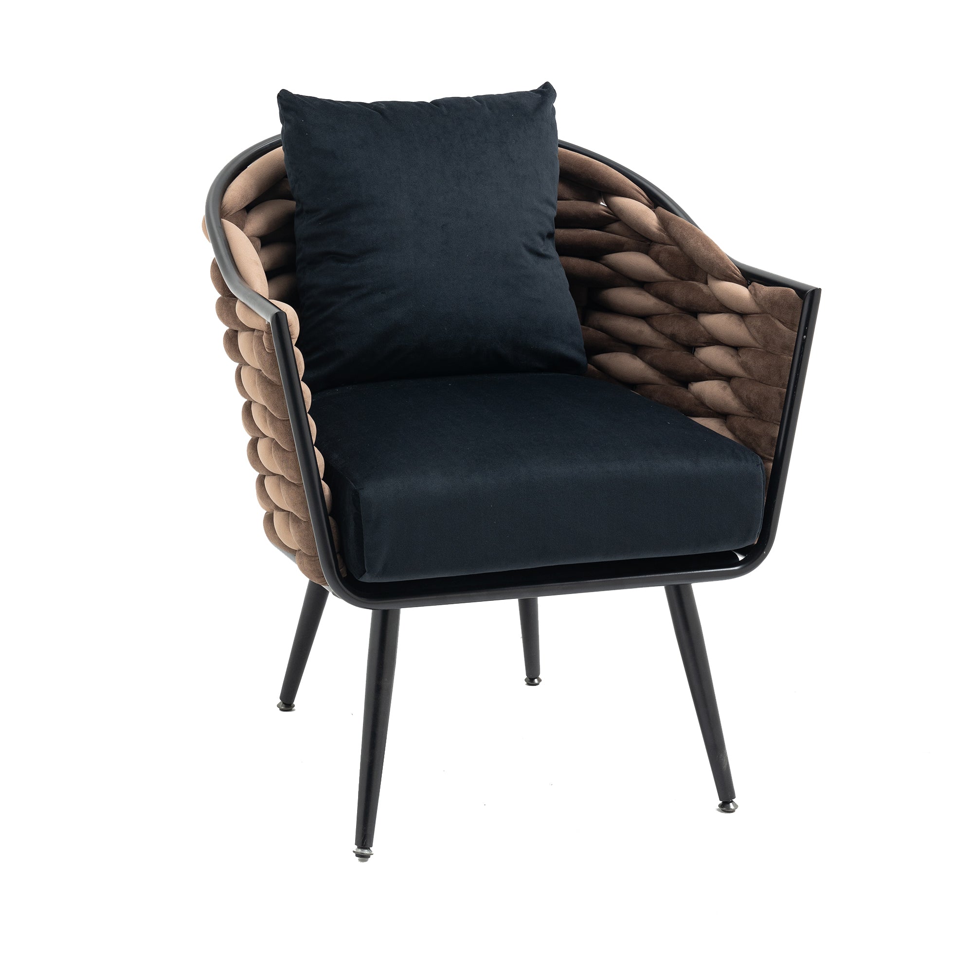 Modern Velvet Accent Chair Upholstered Armchair Tufted with Metal Frame - Black
