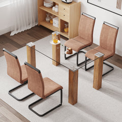 Modern and Minimalist Dining Room Set, 1 table and 4 chairs - Natural Wood Wash