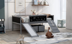 Twin size Loft Wood Bed with Two Storage Boxes - Gray