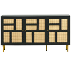 Console with Rattan Door - Black/ Rattan