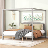 King Size Platform Bed with Headboard and Support Legs - Grey Wash