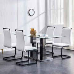 Modern Minimalist Rectangular Glass Dining Table for 6-8 with 0.39" Tempered Glass Tabletop and MDF slab Special-Shaped Bracket