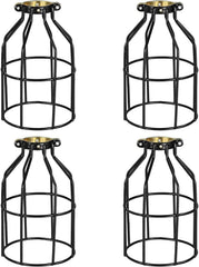 Simple Deluxe 4-Pack Adjustable Industrial Clamp on Metal Bulb Guard Cage for Pendant, Farmhouse Light Fixture, Vintage Lamp Shades and Hanging Lamp - Black