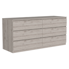 Asteria 6 Drawer Double Dresser, Metal Handles - Light Gray