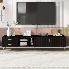 Modern TV Stand with 5 Champagne legs for TVS up to 77" - Black
