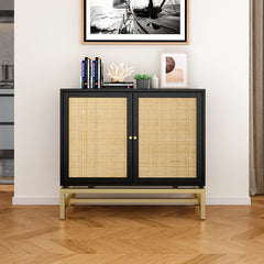 Natural Rattan 2 Door Cabinet - Black