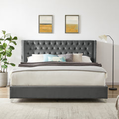 King bed, Button designed Headboard - Gray