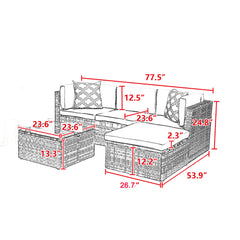 5Pcs Outdoor Garden Patio Furniture PE Rattan Wicker Sectional Cushioned Sofa Sets with 2 Pillows and Coffee Table