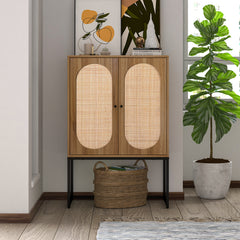 Walnut Rattan 2 Door Cabinet