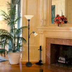 71" Floor Lamp with White Marble Glass Shade - Bronze