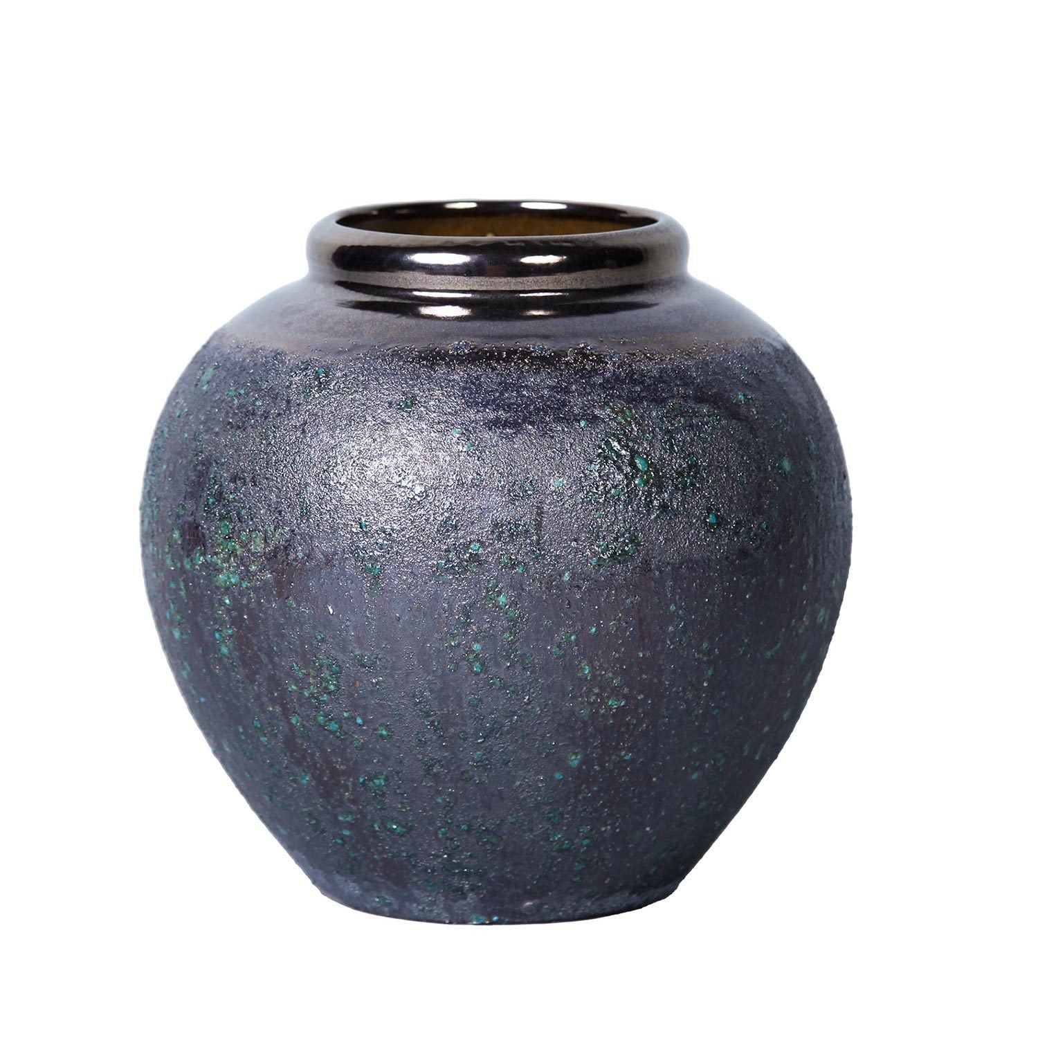 Artisanal Vintage Smoke Ceramic Vase 8.7"D x 8.7"H
