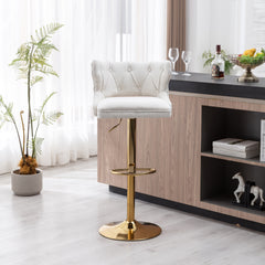 Bar Stools With Back and Footrest Counter Height Dining Chairs (Set of 2) - Boucle Cream