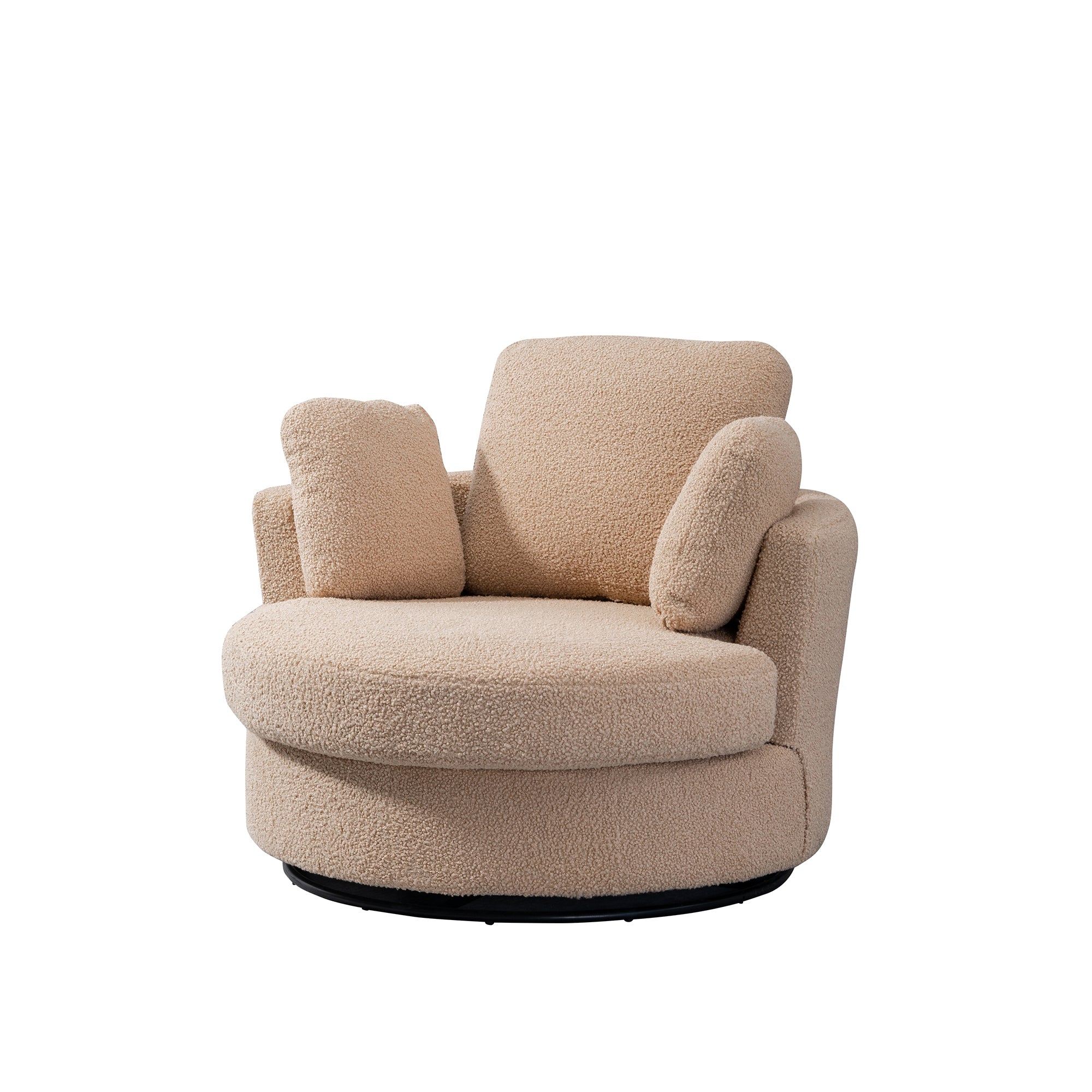 42.2" Cozy Club Chair, Swivel Barrel Chair With 3 Pillows, Swivel Round Sofa Modern Arm Chair - Light Camel