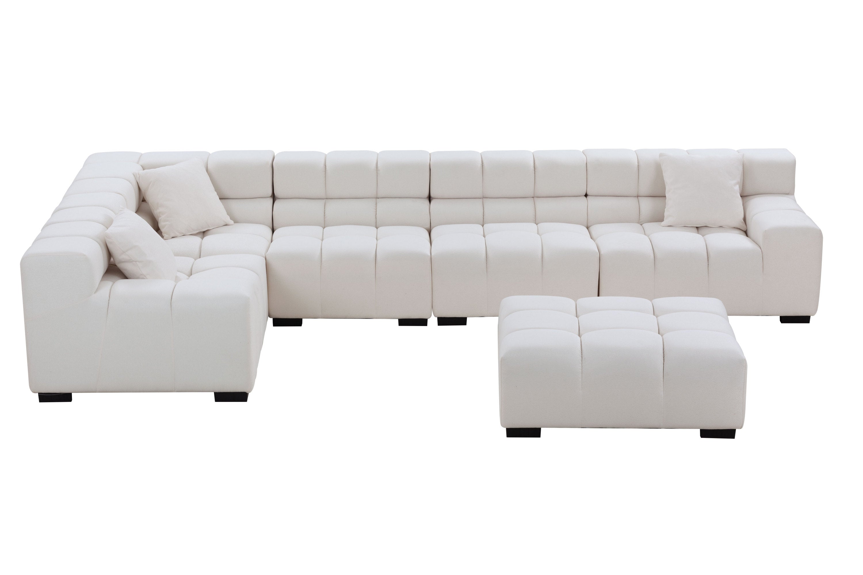 L-Shaped Sectional Sofa Modular Seating Sofa Couch with Ottoman - Beige