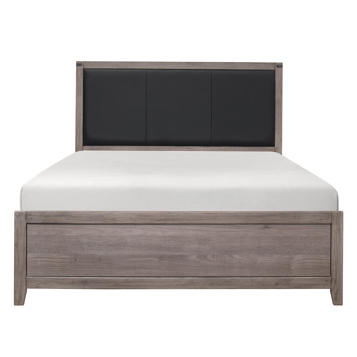 Queen Bed Black Faux Leather Upholstered Headboard - Brownish Grey Finish