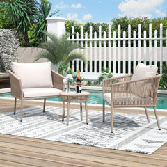 Woven Rope Outdoor Set, Luxury & Simple, including 2 single chairs and 1 coffee table