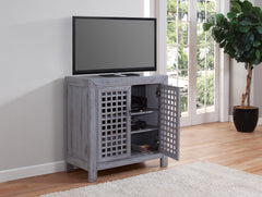 Farmhouse Inspired Accent Cabinet - Lattice Work Front - Distressed Grey Finish