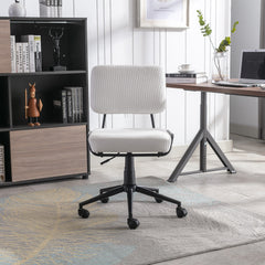 Corduroy Desk Chair Home Office Adjustable Height - White
