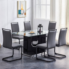 Modern Minimalist Rectangular Glass Dining Table for 6-8 with 0.39" Tempered Glass Tabletop and MDF slab Special-Shaped Bracket