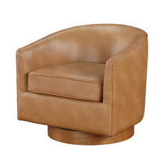 Wood Base Barrell Swivel Faux Leather Chair